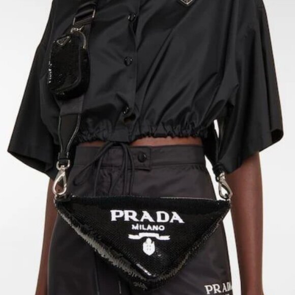 đź–¤Like Newđź–¤ Prada Triangle Crossbody in Black Sequins - Full Set - Picture 1 of 5